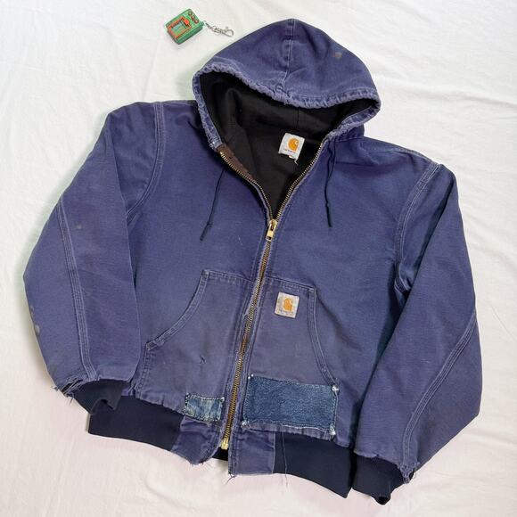Vintage Carhartt J25 Patched Hooded Thermal Jacket - M - Picture 1 of 5